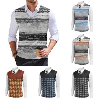 Мужская мода принтованный жилет с V-образным вырезом без рукавов трикотажный пуловер