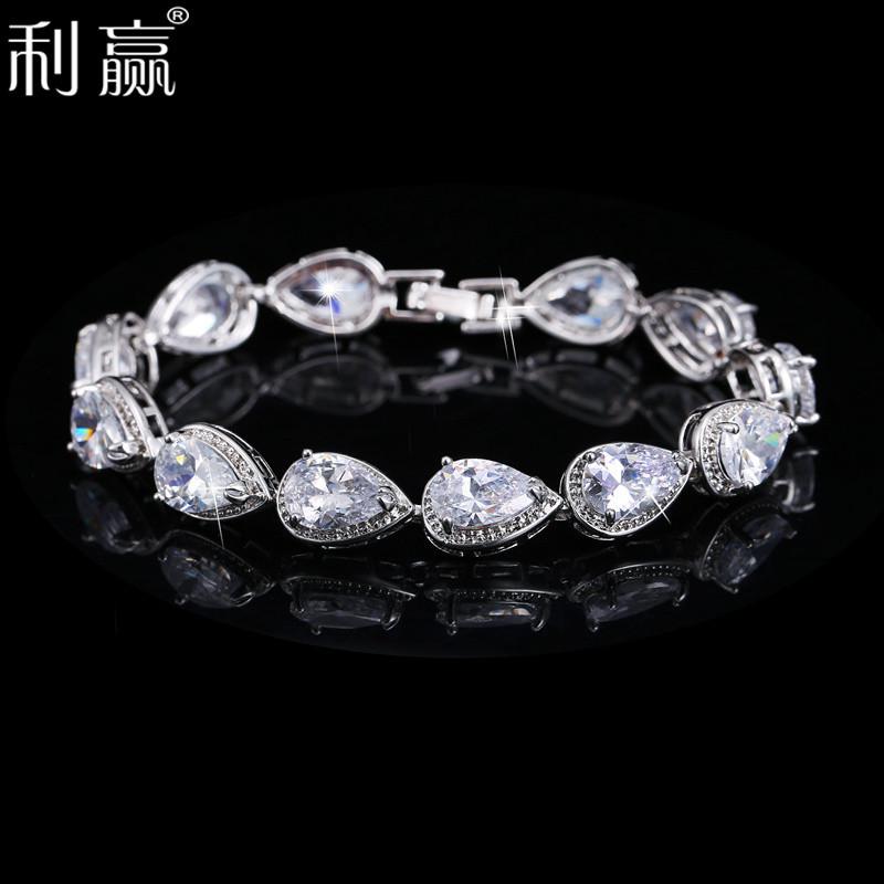 Girls' Jewelry, Water Drop-Shaped Platinum-Plated Aaa Zircon Jewelry Bracelet For Women