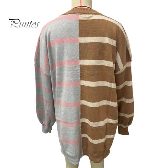 Осенне-весенний женский свитшот с цветным полосатым принтом и круглым вырезом, свободный трикотажный свитер средней длины, повседневная одежда, топ