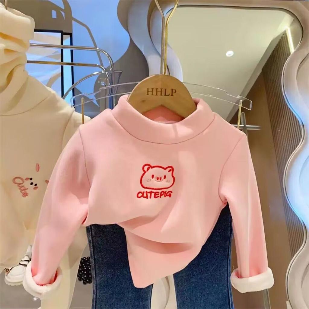 Warm and Cozy Unisex Children Fleece-Lined Base Layer Animal Sweatshirt Tops for Autumn and Winter Girls Cute Outerwear Clothes