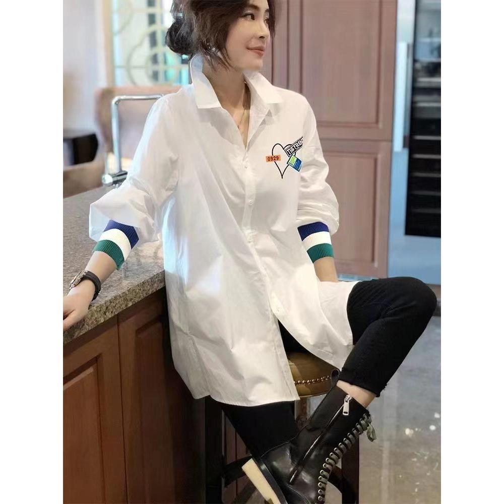 White Long-sleeved Shirt Women Loose Plus Size Top Spring and Autumn New Women Turn-down Collar Long Sleeve All-match Tops