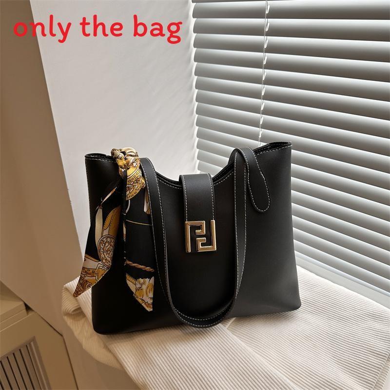 Simple Capacity Large Shoulder Bag With Solid Color Design And Decoration Scarf