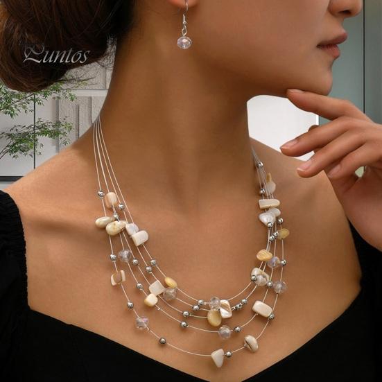 Комплект серег и ожерелья в богемном стиле, многослойный асимметричный гальванический камень, искусственный кристалл, полированный гладкий крючок, серьги, ожерелье, комплект ювелирных изделий