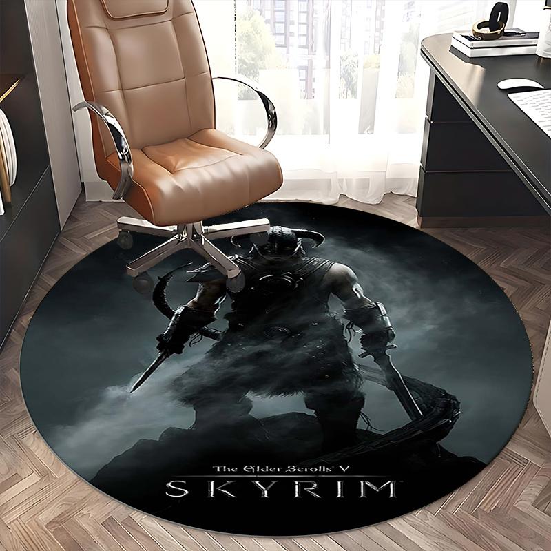Древние свитки V: Коврик для стула Skyrim Круглый ковер - Ковер для офиса, Машинная стирка, Нескользящий, Подходит для гостиных, спален, прихожих и H