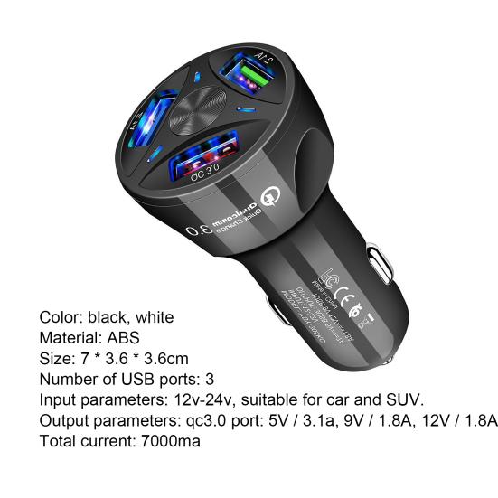 Автомобильное зарядное устройство с быстрой зарядкой QC3.0, адаптер USB-зарядки 3-в-1 для мобильных телефонов