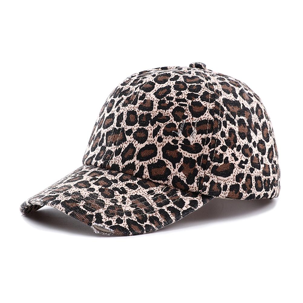 2023 New Leopard Print Vintage Washed Cotton Baseball Cap Women Hip Hop Ponytail Messy Buns Outdoor Sport Hats Accessories