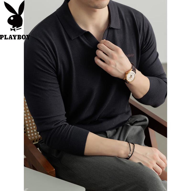 PLAYBOY Мужской свитер-поло с воротником из смесовой шелка и шерсти