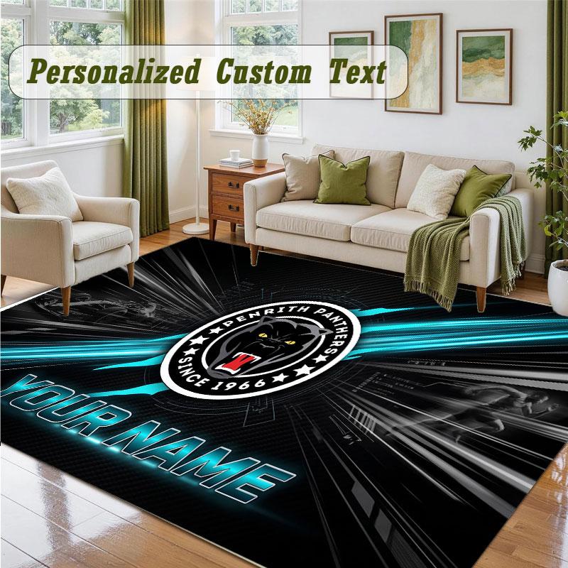 Crystal Velvet Square Rug Custom NamePenrith Panthers Pattern Non Slip Home Floor Decor Rug