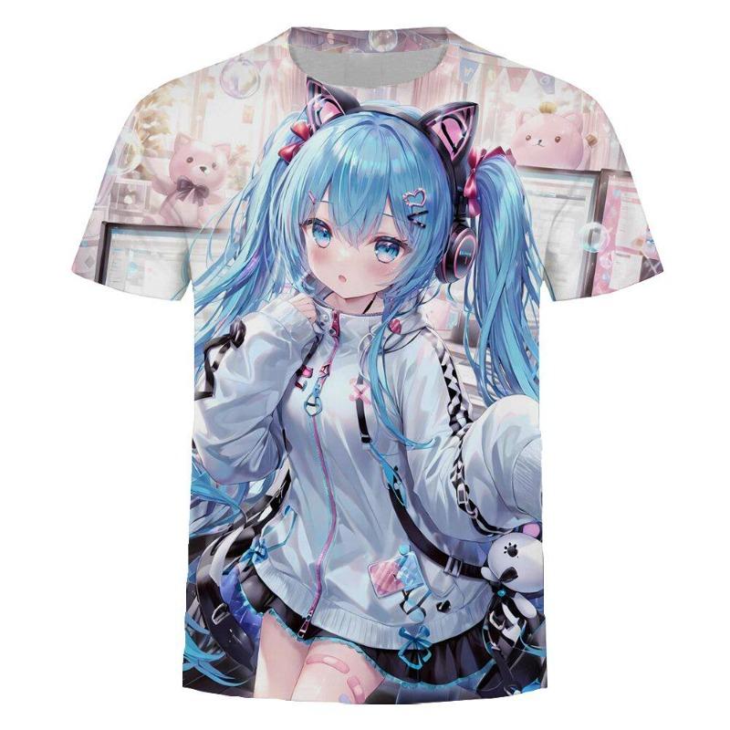 Hatsune Miku's Cute Anime 2D Series 3D Printed T-shirts, Fashionable and Versatile Cos Short-sleeved for
