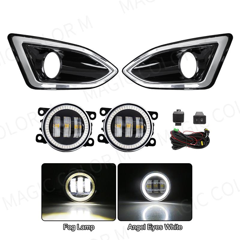 LED Fog Lamps For Ford Edge 2015 2016 2017 2018 DRL Daytime Running Lights Angel Eyes Halogen Auto Headlight Car Accessories 12V