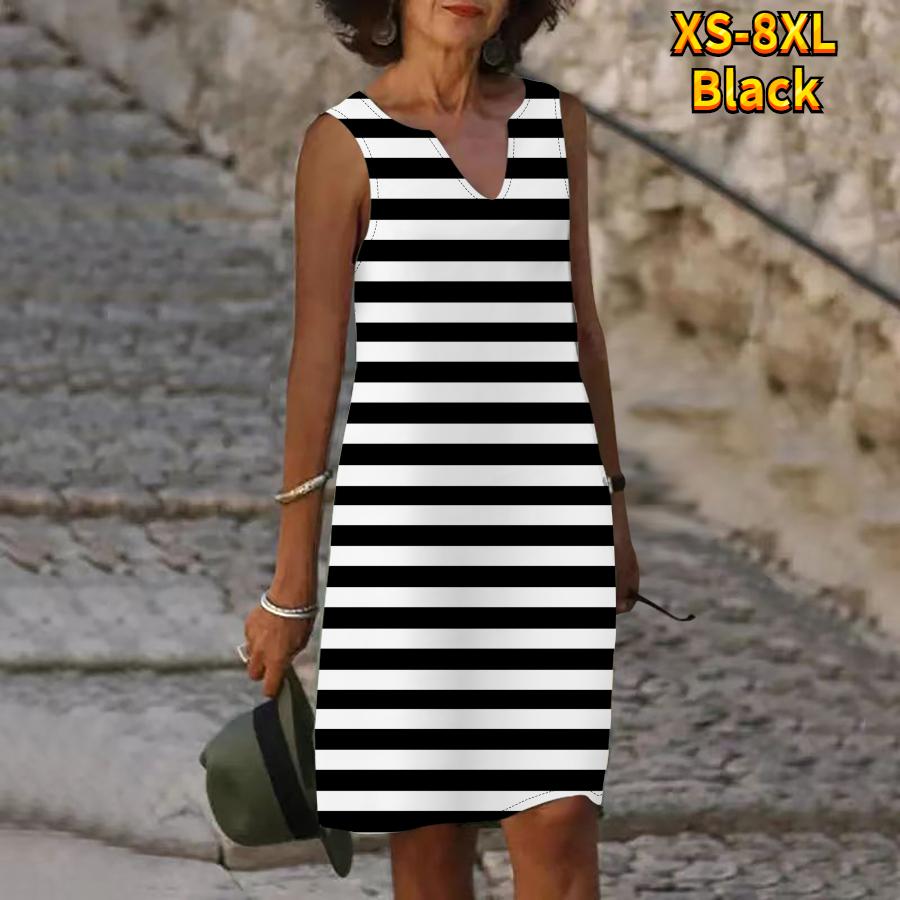 Женское летнее платье в полоску зебры с v-образным вырезом, повседневное модное платье без рукавов, повседневное свободное сексуальное платье размера плюс XS-8XL