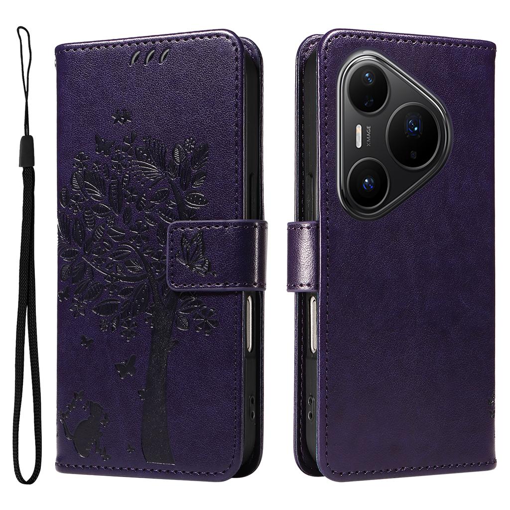 For Huawei Pura 80 Pro+/Huawei Pura 80 Pro Phone Case with Stand Cat Tree Pattern Leather Wallet Mobile Cover