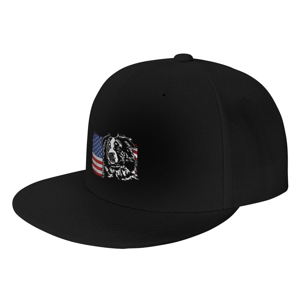 Fashion Australian Shepherd Flag Patriotic Dog Canine Portrait Flat Brim Sun Hat Running Luxury Women Hat
