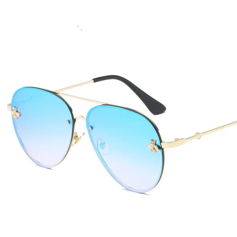 Luxury Brand Designer Female Rimless Sunglasses Aviation Woman Sun Glasses Gradient Shades Little Bee Lens Ladies UV400 Ray