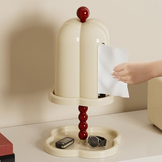 Retro Tissue Box Vintage Tissue Roll Holder Napkin Organizer Stand with Trinket Dish for Home Bedroom Living Room Dining Room Table