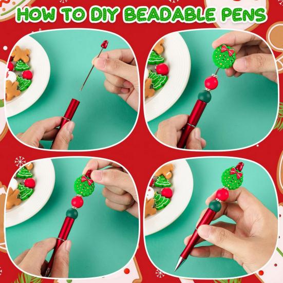1 компл. Рождественская шариковая ручка с разноцветными силиконовыми бусинами, снеговик, Санта-дерево, подвеска, сделай сам, пластиковая ручка с бисером, праздничный подарок