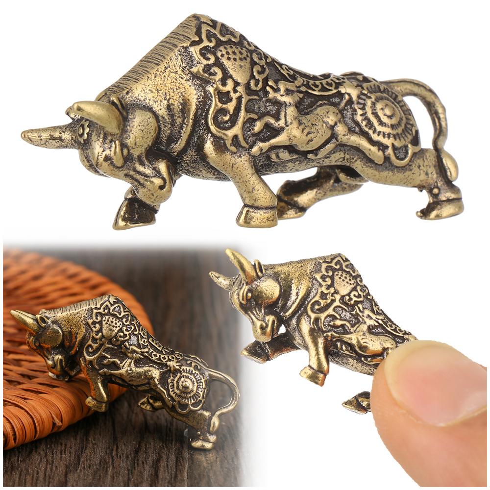 Mini Statue Brass Bull Figurine Desktop Ornament Abstract Animal Sculpture Miniature Zodiac Cattle