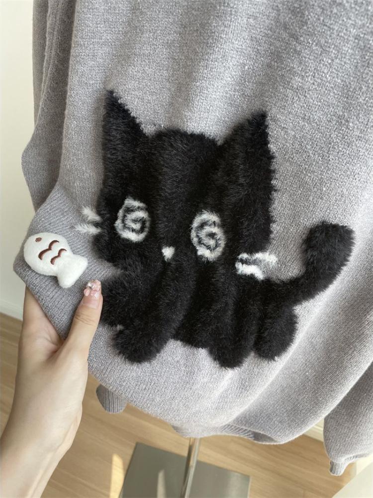 Kawaii Серые женские свитера Японский стиль Preppy Вязаные пуловеры Милые свободные джемперы Милая Harajuku Soft Girl
