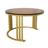 2-in-1 Round MDF Coffee Table, Side Table with 1 High-Gloss Tabletop and 1 Brown Tabletop made of Tempered Glass, Combination with 2 Drawers