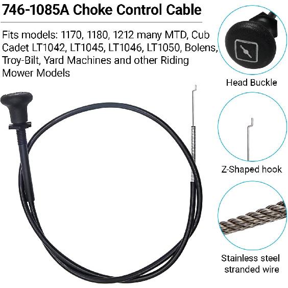 946-1085A Choke Control Cable Replacement for MTD Cub Cadet Troy-Bilt 746-1085 946-1085A 746-1085A Lawn Mower Parts - Fits LT1042 LT1045 LT1046
