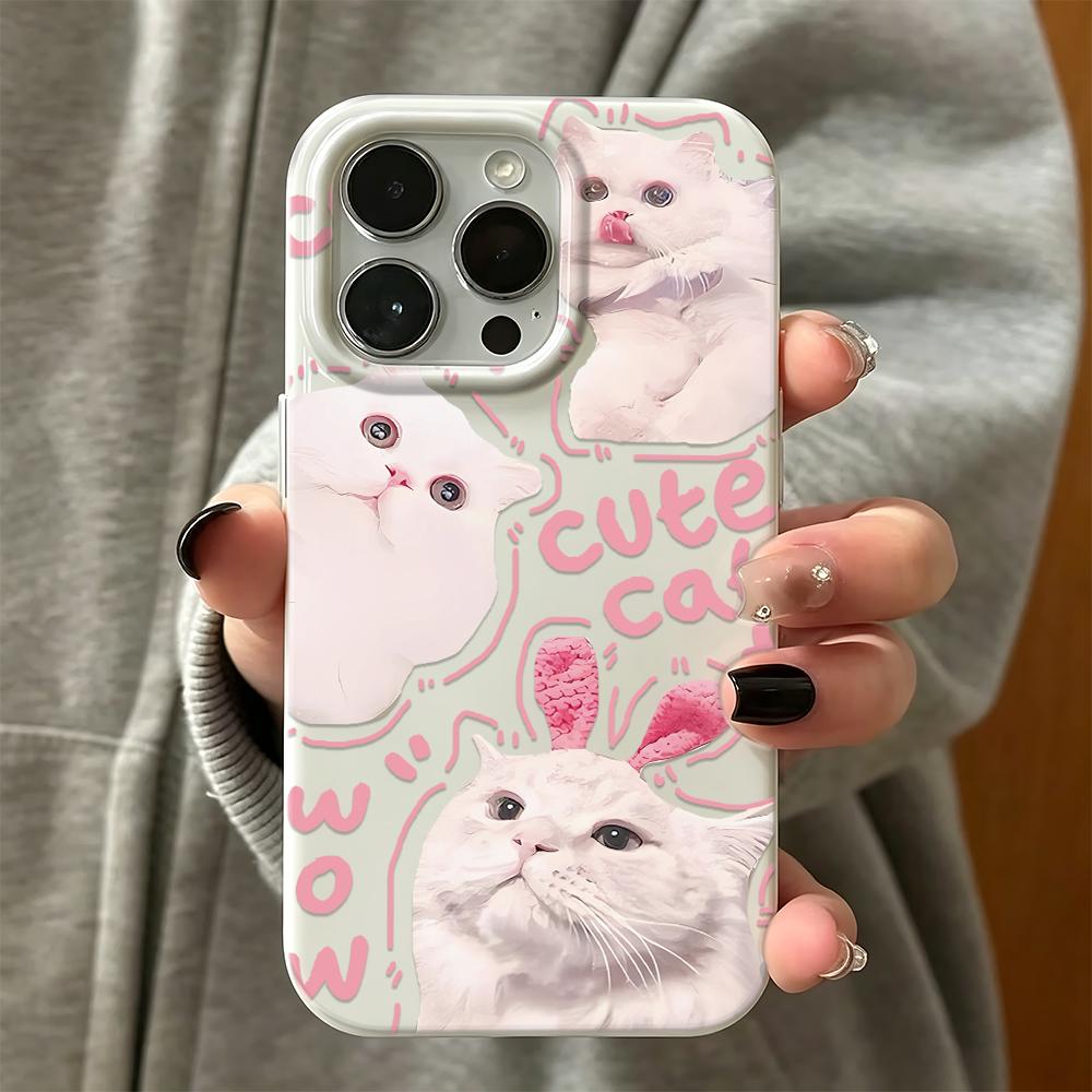 Белый кот Чехол для телефона Для iPhone 17 16 15 14 Plus 13 Pro Max 12 11 17Air Funda Ударопрочный Чехол Coque