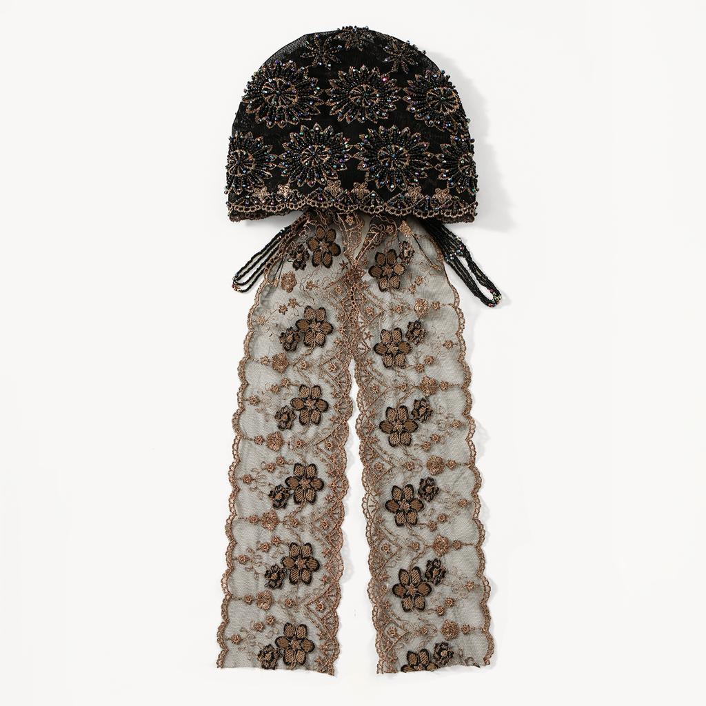 Шляпы-капюшоны из кружева с вышивкой бисером в стиле ленты, женские мусульманские хиджабы, роскошный дубайский боннет, великолепный праздничный стиль, исламский тюрбан, шапки