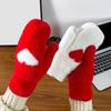 1 Pair Women Gloves Fingerless Red Heart Design Soft Fleece Lined Touchscreen