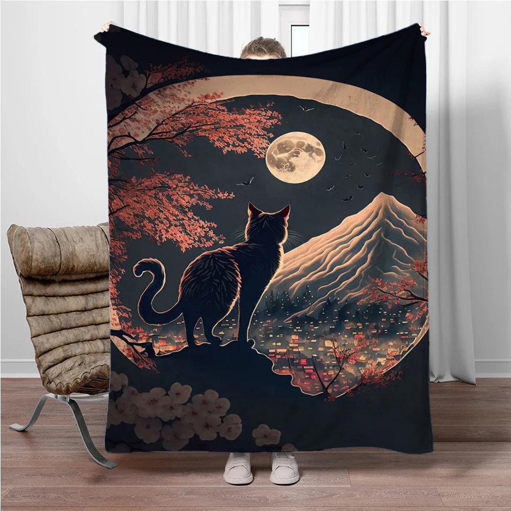 Cats Cherry Blossom Flannel Blanket Children Warm Soft Blanket for Sofa Bed Cover Blanket Suitable for Birthday Souvenir Gifts