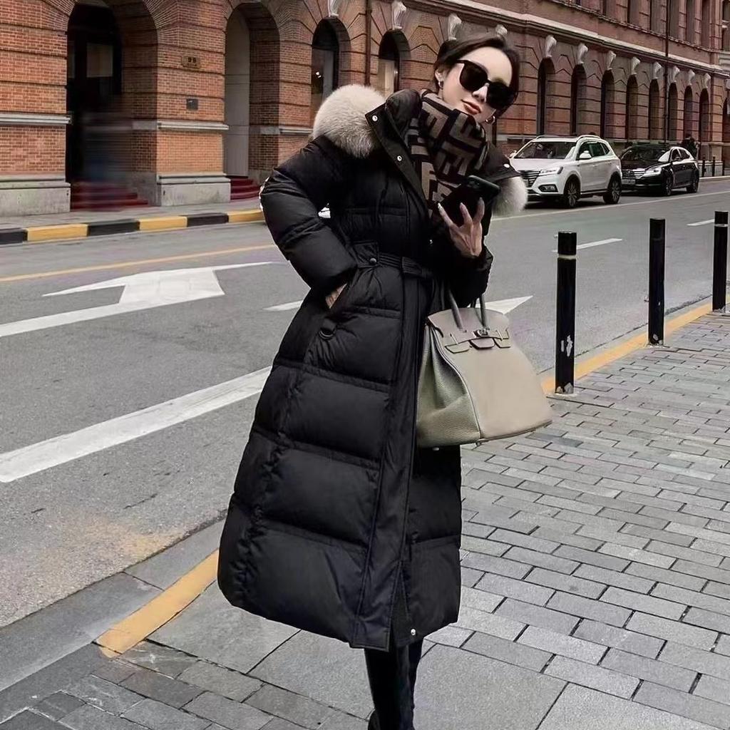 Long Winter Down Jacket Women Fashion Luxury Over The Knee Hair Collar