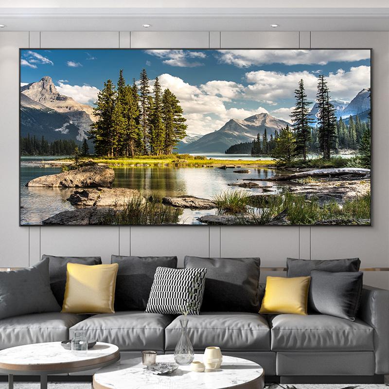 Национальный парк Джаспер, холст, картина, озеро с горным лесом, пейзаж, жикле, постеры, принты для декора стен гостиной