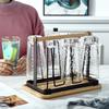 Стеклянная сушилка для чашек на 6 чашек с деревянной ручкой, настольный органайзер для чашек с поддоном для капель для кухни и бара