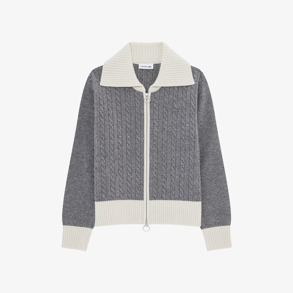 [Lacoste] Women's Cable Zip-Up Cardigan AF420E-55NHDE