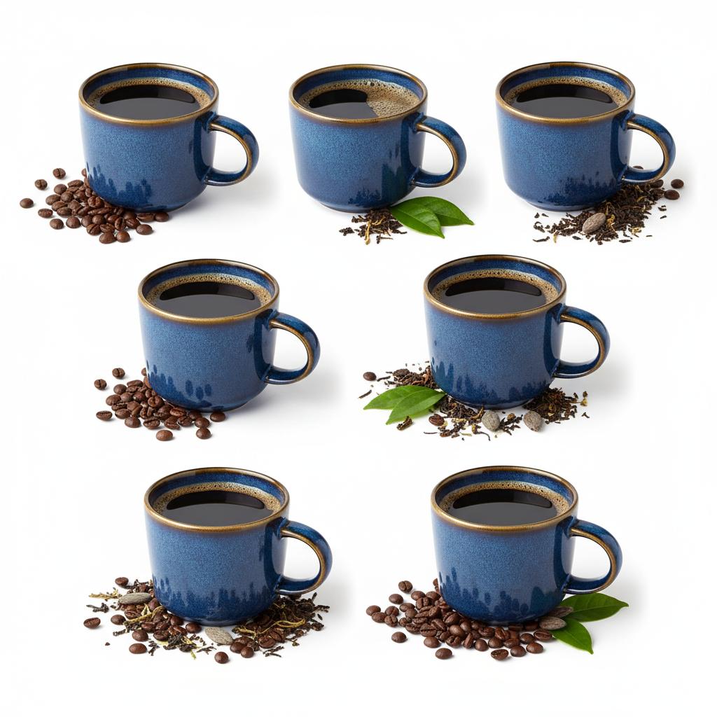 Coffee Tea Mugs Set 6 Pieces 350 Ml Dark Blue Ceramic
