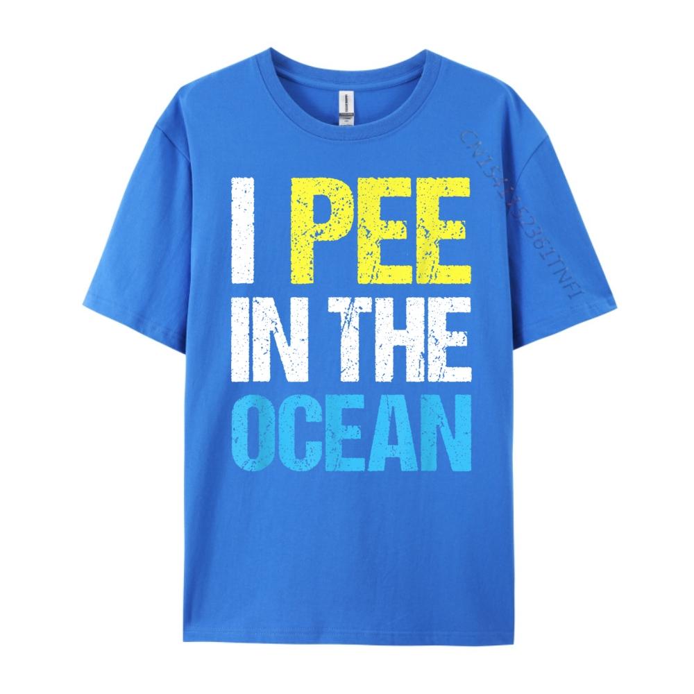 I Pee In The Ocean Funny Beach Vacation Cream T Shirt Breathable Mens Shirts Alphabet