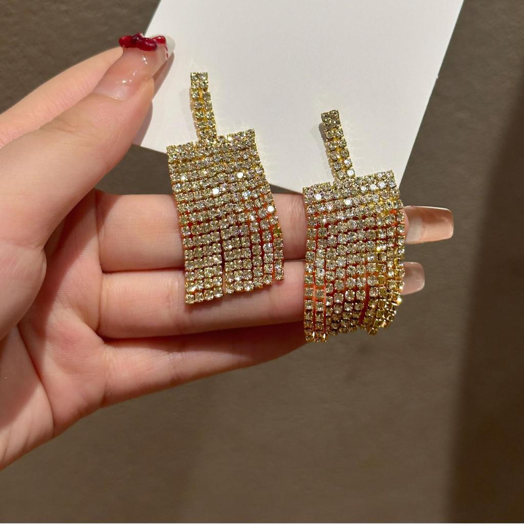Серьги-кисточки со стразами из золота - супер блестящий цирконовый дизайн для женщин 