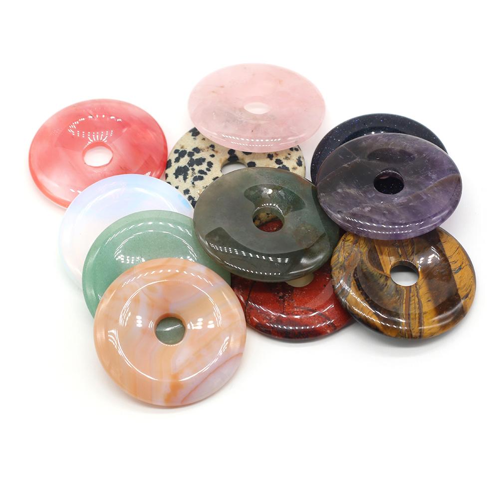 1Pc Natural Stone Big Hole Beads, Reiki Healing Crystal Quartz Loose Beads for Jewelry Making DIY Necklace Keychain Decorative Accessories 40×40mm