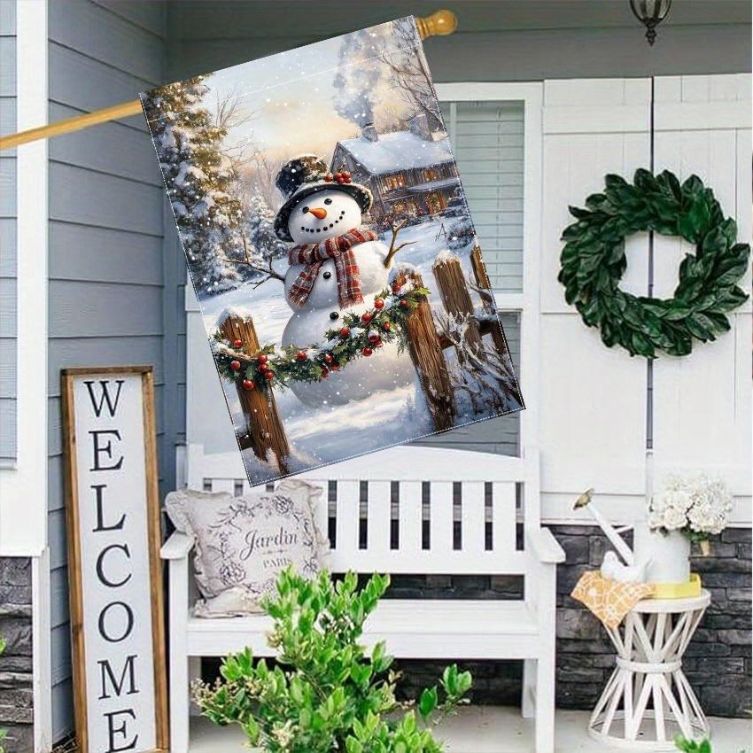 Charming Double-Sided Garden Flag | Welcome Winter With Snowman & Holly Design | Durable Polyester Outdoor Yard Decor