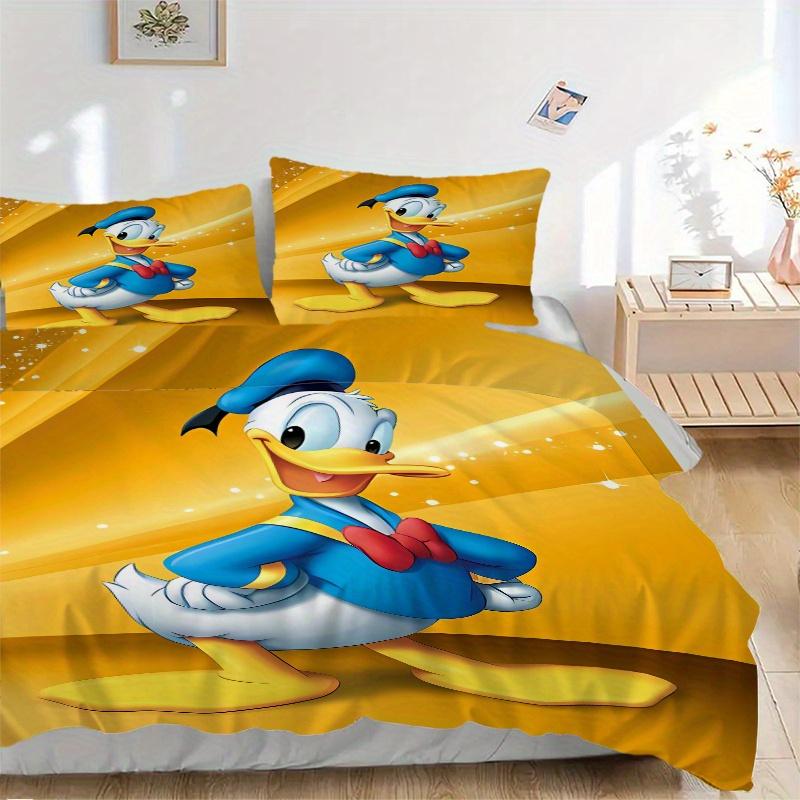 3pcs Yellow Donald Duck Quilt Cover Set, Soft and Cozy Bedroom, Guest Room and Dorm Decorative Bedding 3-Piece Set 1 Quilt Cover + 2 Pillow