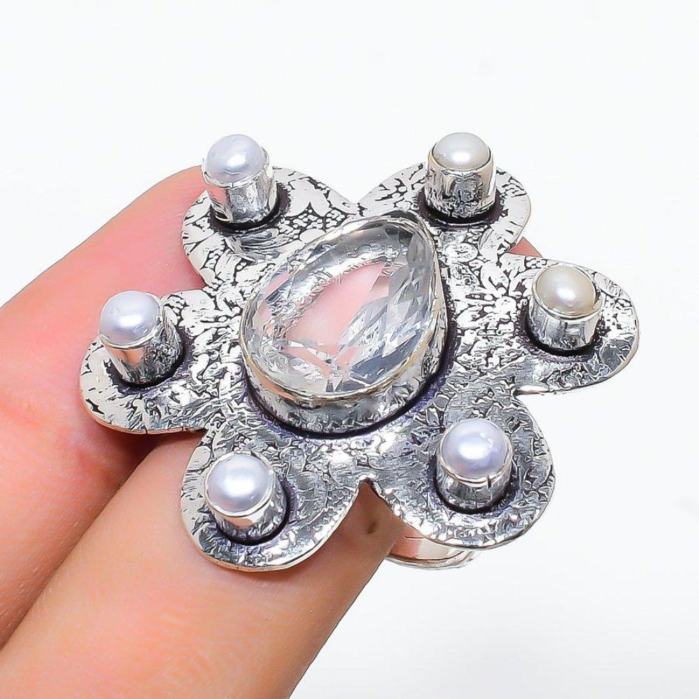 River Pearl,Topaz Gemstone Handmade 925 Sterling Silver Jewelry Ring Size 6 Z9h19
