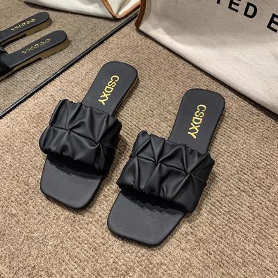 Летние новые удобные сексуальные тапочки для женщин, шлепанцы, плоские туфли, женская обувь, плиссированные корейские модные женские сандалии, Zapatos Mujer