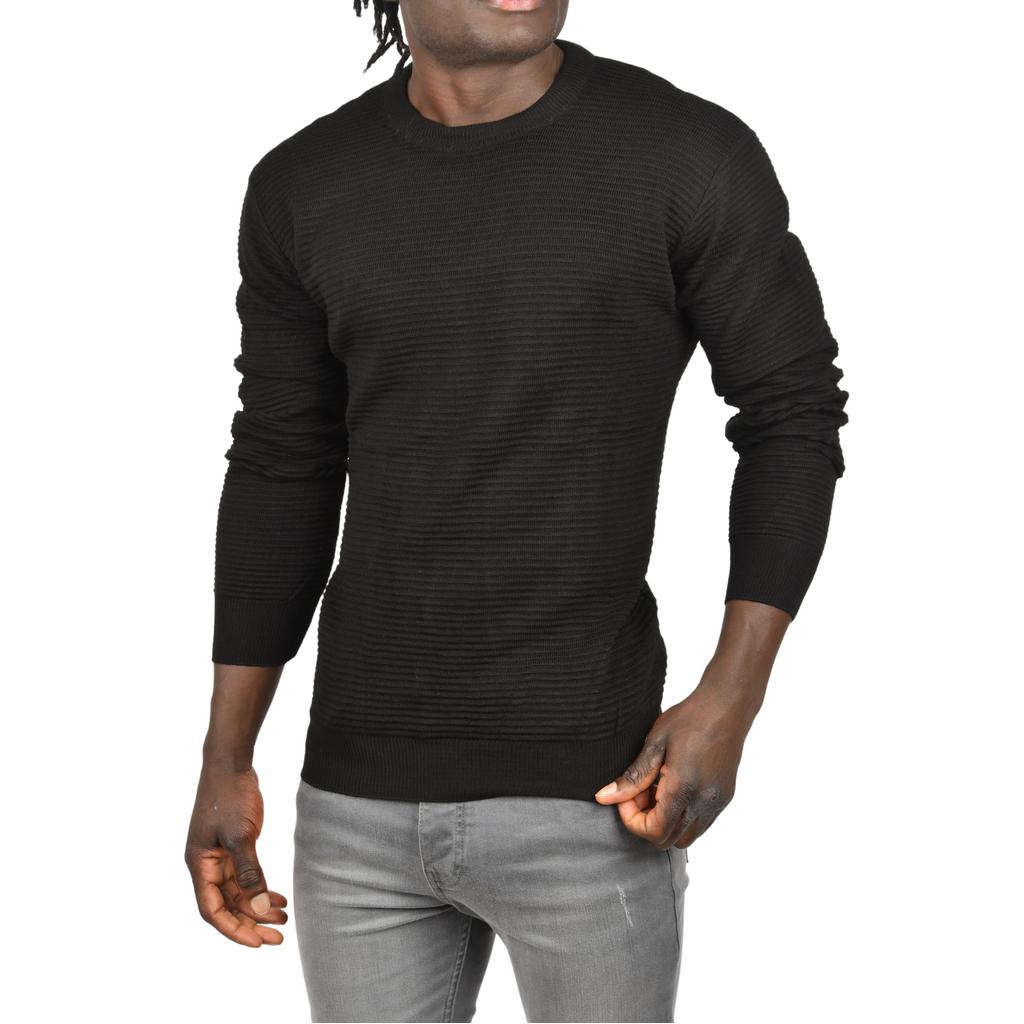 DeepSEA Striped Patterned Crew Neck Slim Cut Knit Sweater 2505492