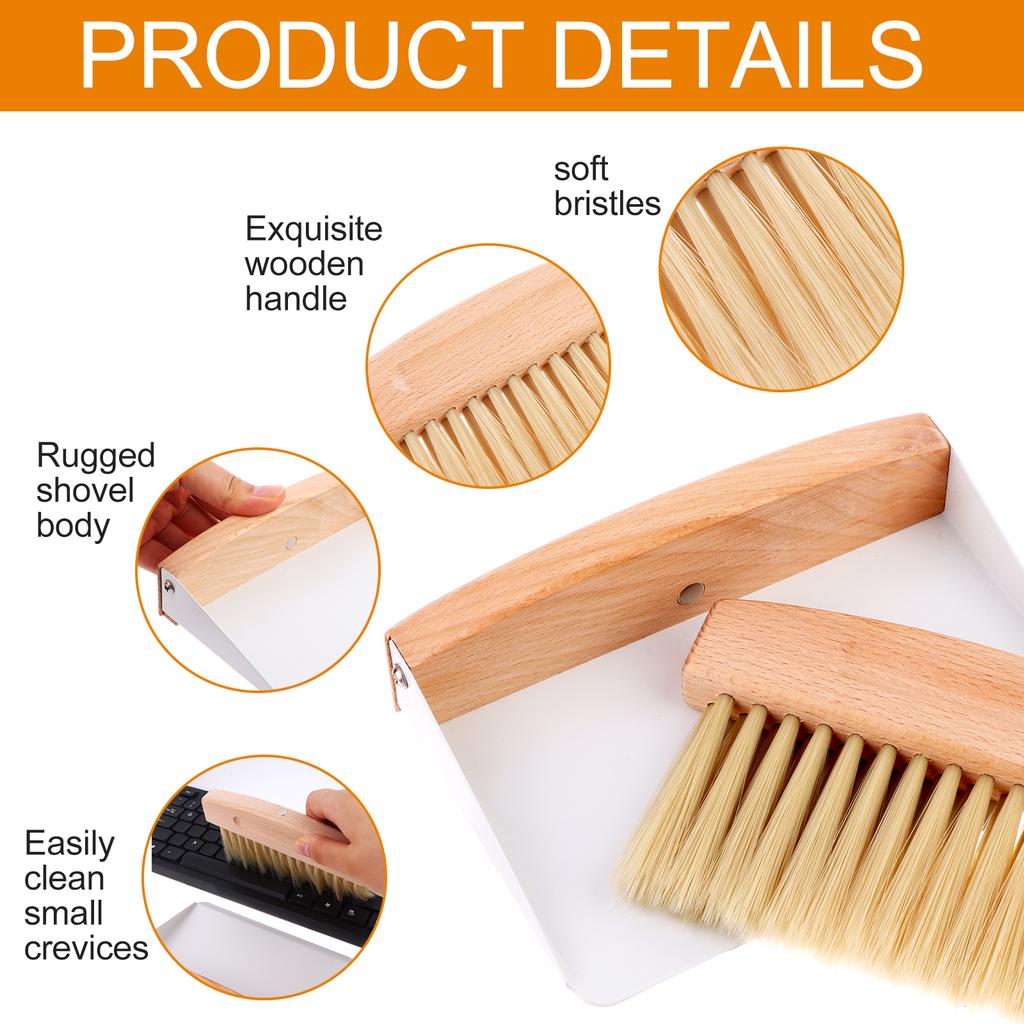 Маленький набор совка и щетки Мини портативный совок и щетка Деревянная щетка для стола Металлический совок для подметания стола, Количество