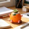 Милый Оранжевый Суккулент-Улыбашка, Реалистичный Горшок в Форме Апельсина с Деревянным Основанием, Кавайный Декор для Рабочего Стола, Маленький Горшок для Комнатных Растений
