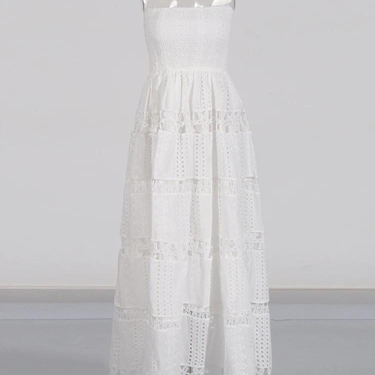 Hollow Out Dresses For Women Strapless Sleeveless High Waist Embroidery A Line Solid Backless Dress Female Fashion