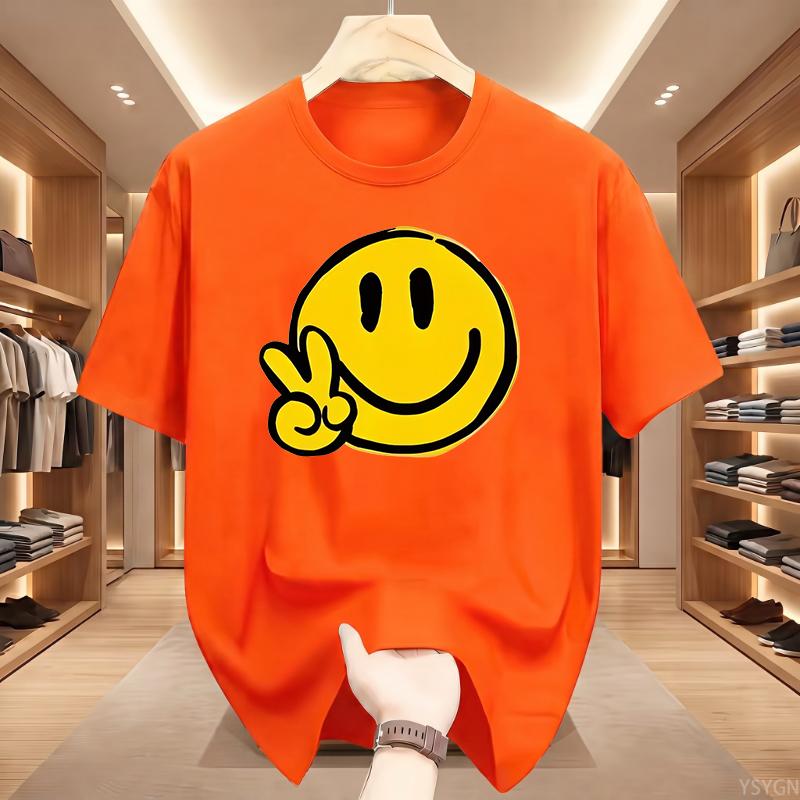 Unisex Casual Short Sleeve Crew Neck TShirt Joyful Face SMILE Graphic Print Summer Top Comfort Ladies TShirt Playful Design