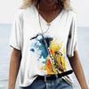 Повседневный топ с коротким рукавом и v-образным вырезом, модная женская футболка большого размера с цветочным принтом, женские летние свободные топы с 3D принтом