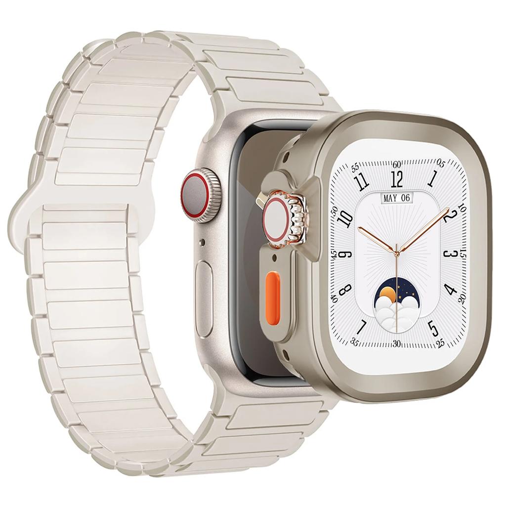 Ремешок+Чехол для Apple Watch Ultra 2 49 42 45 44 S10 46мм Магнитный силиконовый ремешок+чехол для IWatch Series 9 8 7 6 5 4 42мм 40 41мм