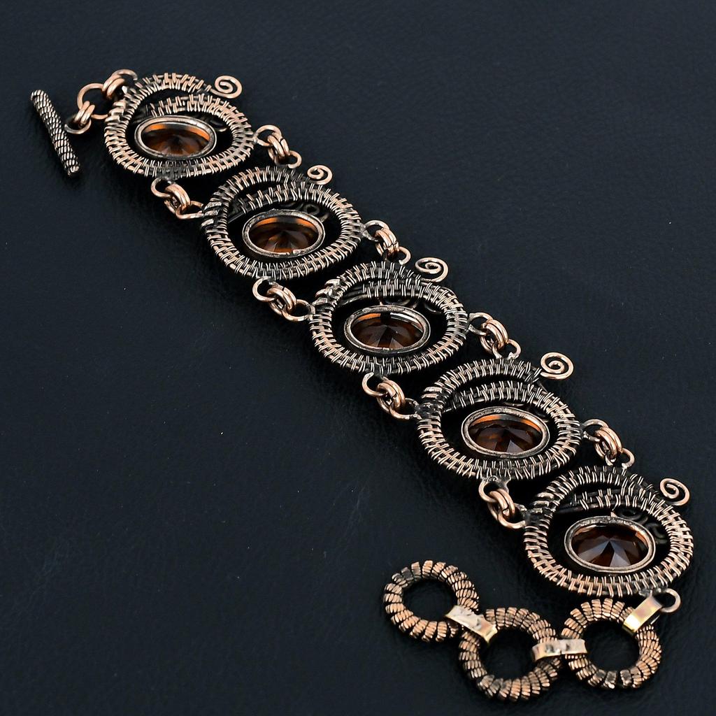 Garnet Gemstone Handmade Pure Copper Wire Wrapped Amazing Jewelry Bracelet