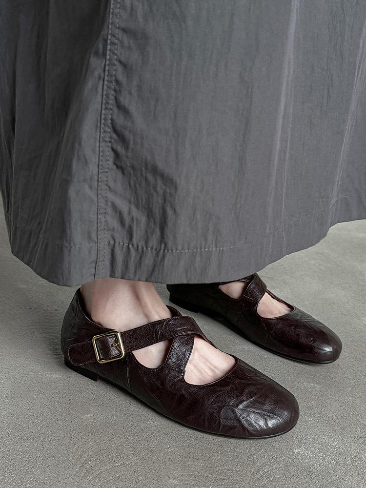 Женские балетки на плоской подошве, лето 2025, с круглым носком и перекрестными ремешками, женские новые туфли-лодочки на плоской подошве с мелким вырезом