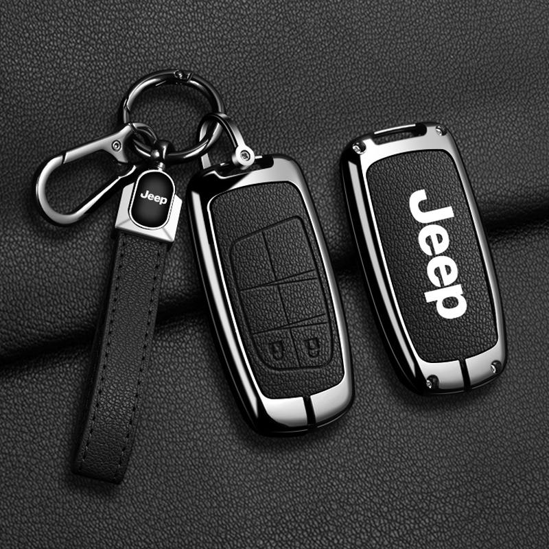 EPY1 For Jeep Grand Cherokee WK2 KL Wrangler JK Commander Renegade Compass 2018 2022 Metal Leather Car Key Case Cover Bag Accessories